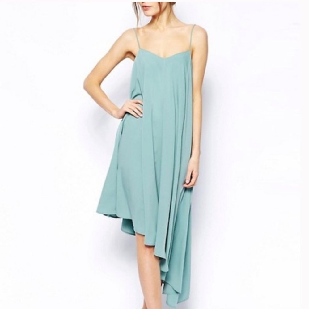ASOS Cami Swing Dress with Asymmetric Hem in Aqua size US 12 Flowy